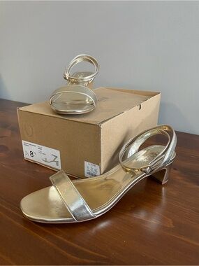 J. Crew Strappy Light Gold Low Block Heel Sandals